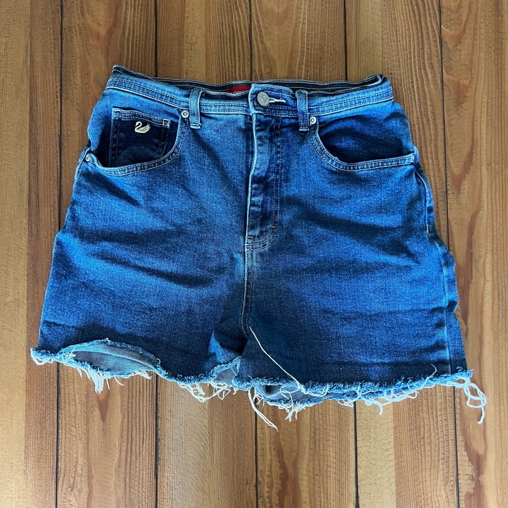 Gloria Vanderbilt Blue Jean Shorts High-Waisted Frayed Hem
